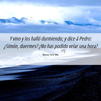 Picture 06 - Marcos 14:37 RVA - Y vino y los halló durmiendo; y dice á Pedro: - Bible Verse Picture