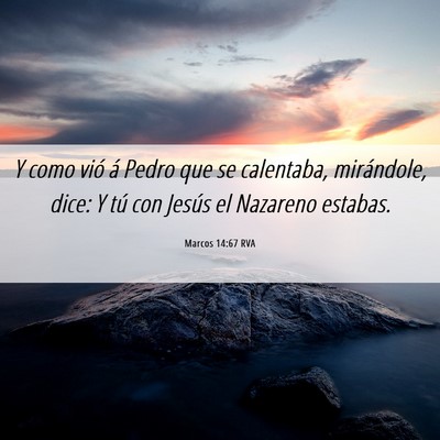 Picture 06 - Marcos 14:67 RVA - Y como vió á Pedro que se calentaba, - Bible Verse Picture