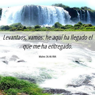 Picture 06 - Mateo 26:46 RVA - Levantaos, vamos: he aquí ha llegado el que me - Bible Verse Picture
