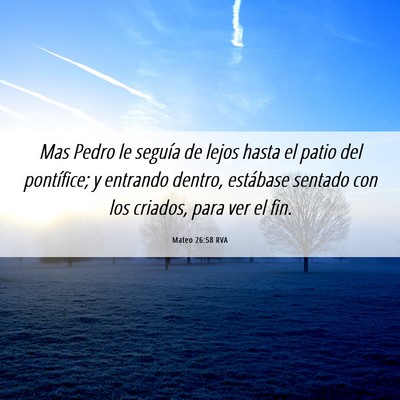Picture 06 - Mateo 26:58 RVA - Mas Pedro le seguía de lejos hasta el patio del - Bible Verse Picture