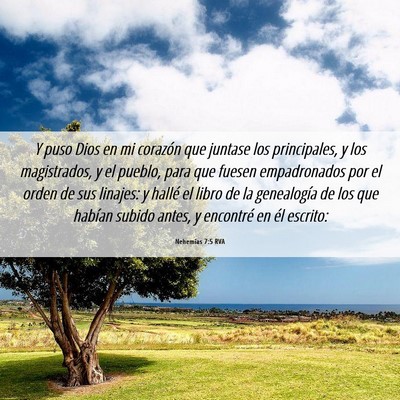 Picture 06 - Nehemías 7:5 RVA - Y puso Dios en mi corazón que juntase los - Bible Verse Picture