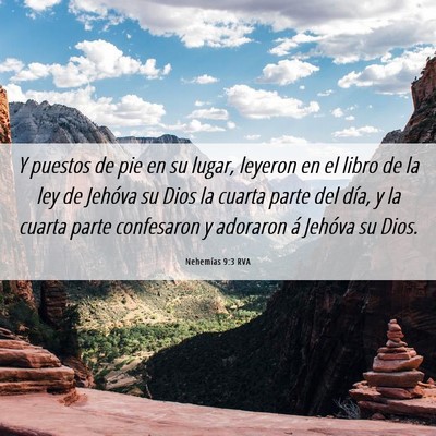 Picture 06 - Nehemías 9:3 RVA - Y puestos de pie en su lugar, leyeron en el libro - Bible Verse Picture