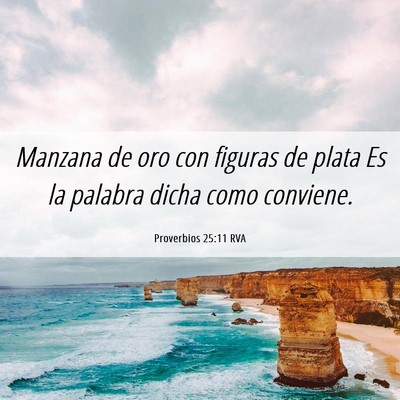 Picture 06 - Proverbios 25:11 RVA - Manzana de oro con figuras de plata Es la palabra - Bible Verse Picture