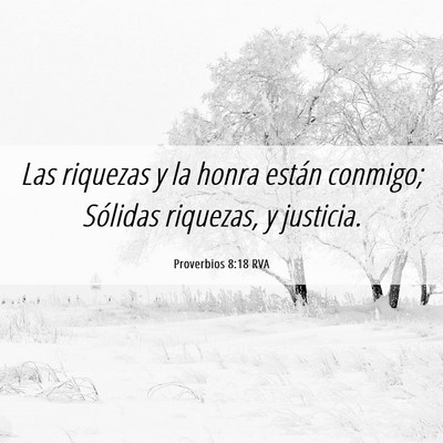Picture 06 - Proverbios 8:18 RVA - Las riquezas y la honra están conmigo; Sólidas - Bible Verse Picture