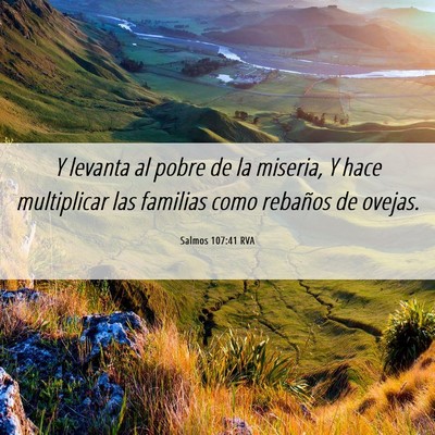 Picture 06 - Salmos 107:41 RVA - Y levanta al pobre de la miseria, Y hace - Bible Verse Picture