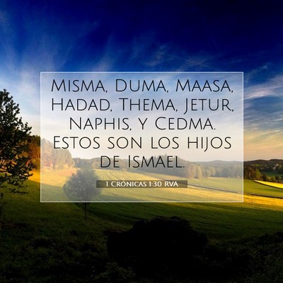 Picture 07 - 1 Crónicas 1:30 RVA - Misma, Duma, Maasa, Hadad, Thema, Jetur, Naphis, - Bible Verse Picture