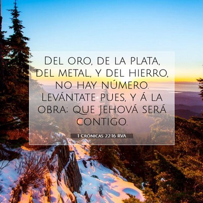 Picture 07 - 1 Crónicas 22:16 RVA - Del oro, de la plata, del metal, y del hierro, no - Bible Verse Picture
