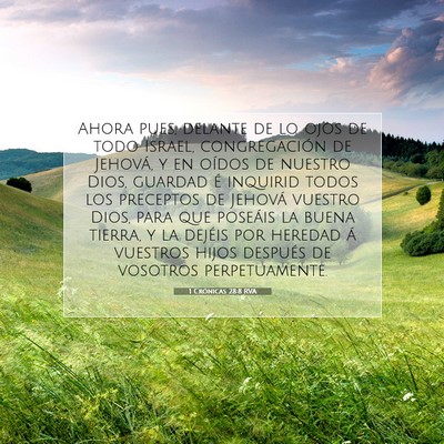 Picture 07 - 1 Crónicas 28:8 RVA - Ahora pues, delante de lo ojos de todo Israel, - Bible Verse Picture