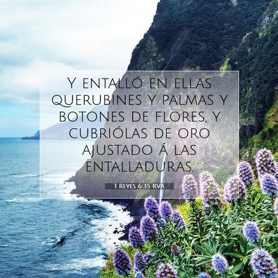 Picture 07 - 1 Reyes 6:35 RVA - Y entalló en ellas querubines y palmas y botones - Bible Verse Picture
