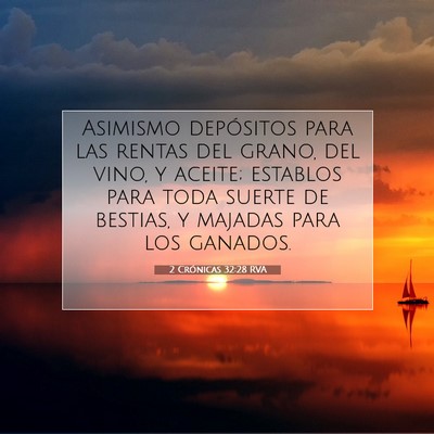 Picture 07 - 2 Crónicas 32:28 RVA - Asimismo depósitos para las rentas del grano, - Bible Verse Picture