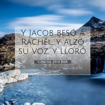 Picture 07 - Génesis 29:11 RVA - Y Jacob besó á Rachêl, y alzó su voz, y - Bible Verse Picture