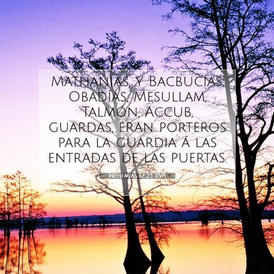 Picture 07 - Nehemías 12:25 RVA - Mathanías, y Bacbucías, Obadías, Mesullam, - Bible Verse Picture
