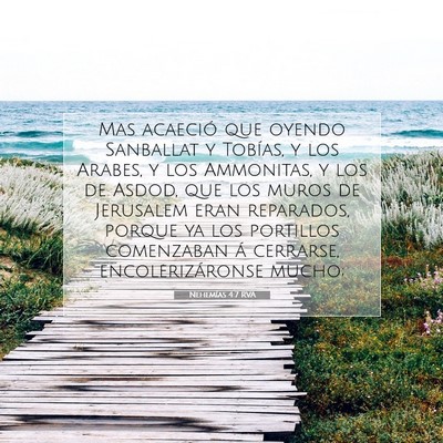Picture 07 - Nehemías 4:7 RVA - Mas acaeció que oyendo Sanballat y Tobías, y - Bible Verse Picture