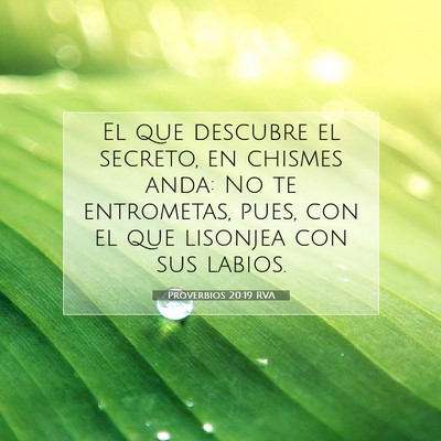 Picture 07 - Proverbios 20:19 RVA - El que descubre el secreto, en chismes anda: No - Bible Verse Picture