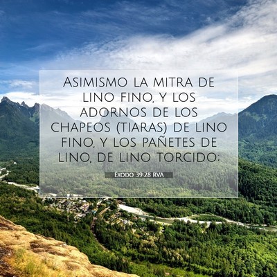 Picture 07 - Éxodo 39:28 RVA - Asimismo la mitra de lino fino, y los adornos de - Bible Verse Picture