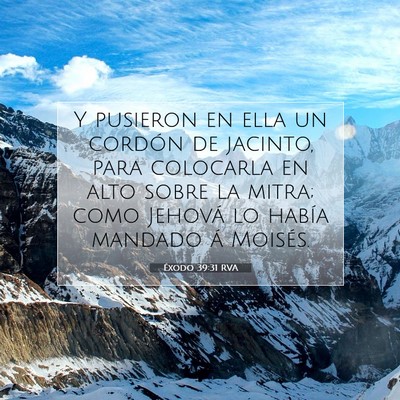 Picture 07 - Éxodo 39:31 RVA - Y pusieron en ella un cordón de jacinto, para - Bible Verse Picture