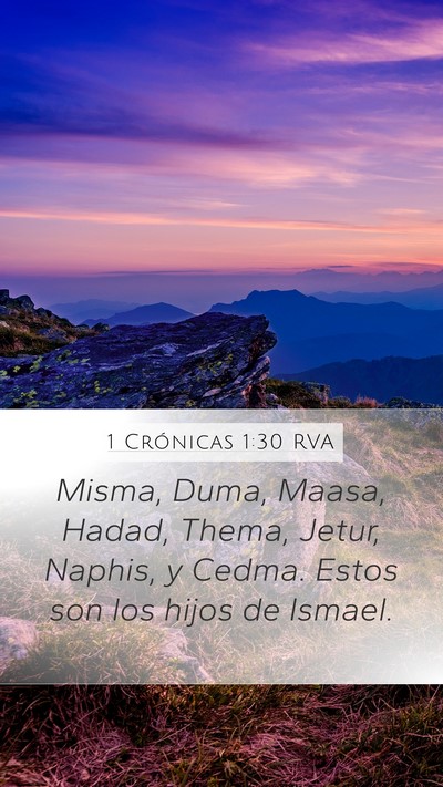 1 Crónicas 1:30 RVA Mobile Phone Wallpaper - Misma, Duma, Maasa, Hadad, Thema, Jetur, Naphis, - Mobile Bible Verse Wallpaper