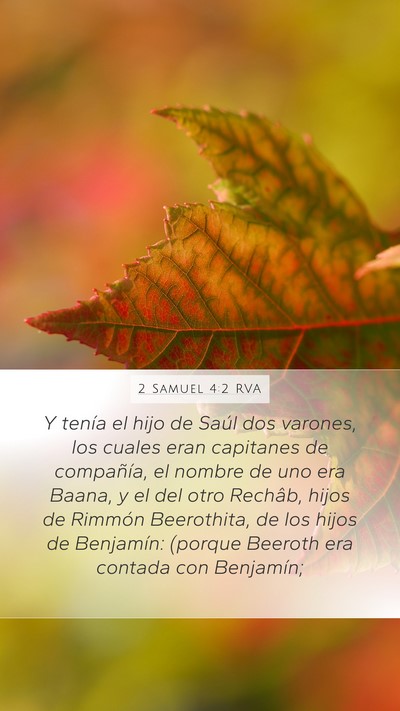 2 Samuel 4:2 RVA Mobile Phone Wallpaper - Y tenía el hijo de Saúl dos varones, los cuales - Mobile Bible Verse Wallpaper