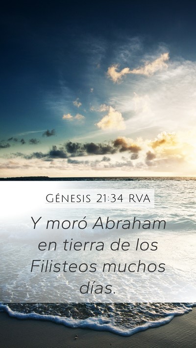 Génesis 21:34 RVA Mobile Phone Wallpaper - Y moró Abraham en tierra de los Filisteos muchos - Mobile Bible Verse Wallpaper