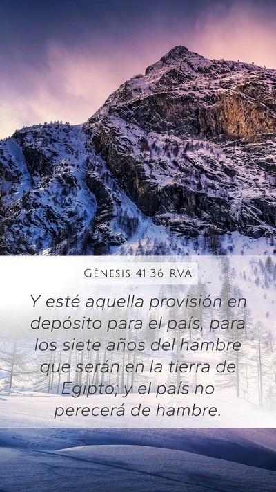 Génesis 41:36 RVA Mobile Phone Wallpaper - Y esté aquella provisión en depósito para el - Mobile Bible Verse Wallpaper