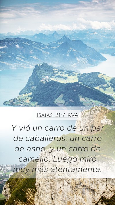 Isaías 21:7 RVA Mobile Phone Wallpaper - Y vió un carro de un par de caballeros, un carro - Mobile Bible Verse Wallpaper