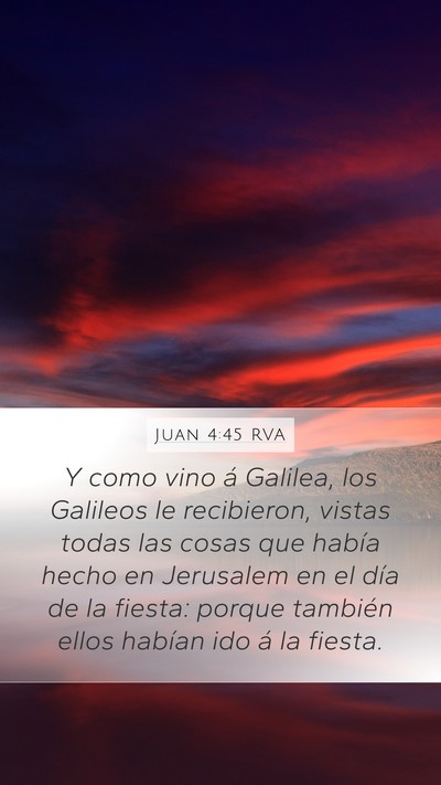 Juan 4:45 RVA Mobile Phone Wallpaper - Y como vino á Galilea, los Galileos le - Mobile Bible Verse Wallpaper