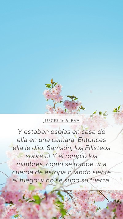 Jueces 16:9 RVA Mobile Phone Wallpaper - Y estaban espías en casa de ella en una cámara. - Mobile Bible Verse Wallpaper