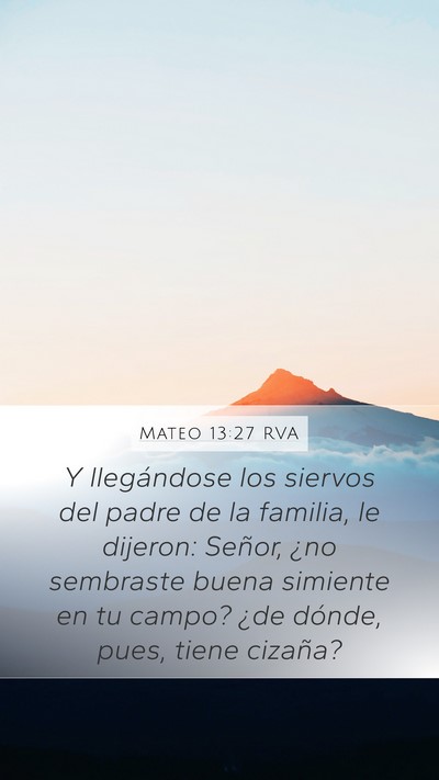 Mateo 13:27 RVA Mobile Phone Wallpaper - Y llegándose los siervos del padre de la - Mobile Bible Verse Wallpaper